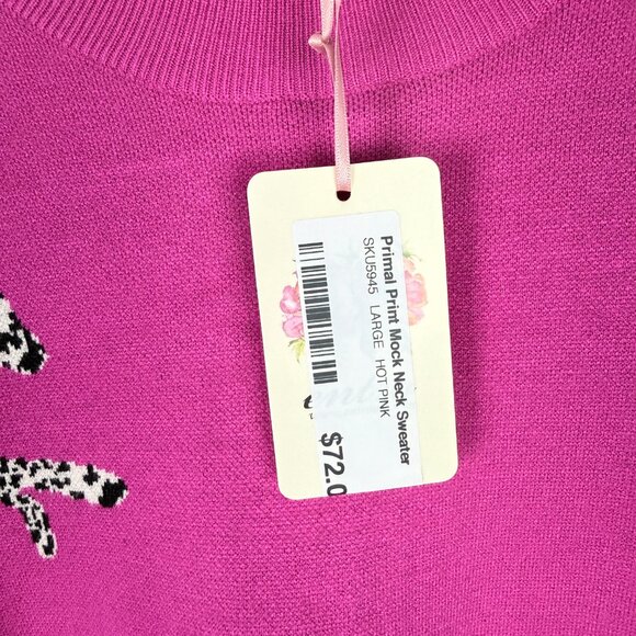 NWT Entro Primal Print Mock Neck Sweater Chunky Hot Pink Size Large L NEW - Picture 9 of 12